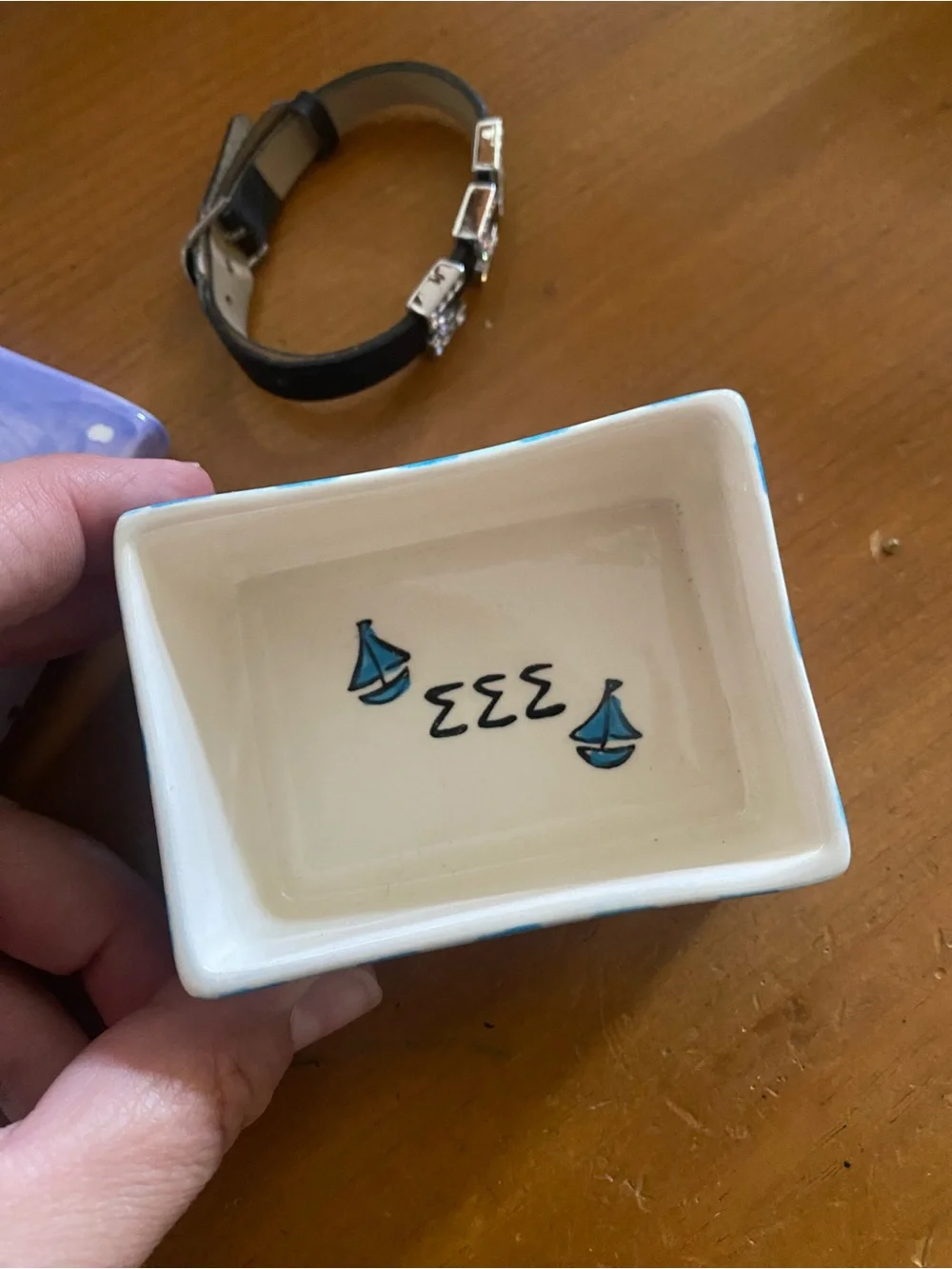 Sigma Sigma Sigma ceramic jewelry box - purple with Tri-Sigma’s sailboats